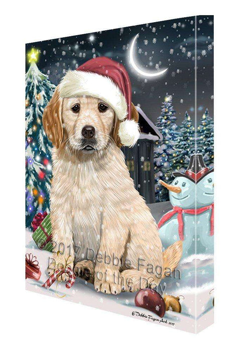 Have a Holly Jolly Christmas Golden Retriever Dog in Holiday Background Canvas Wall Art D055