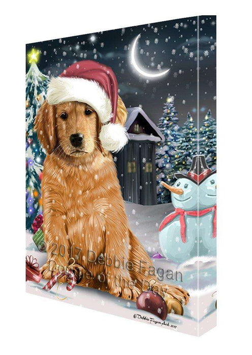 Have a Holly Jolly Christmas Golden Retriever Dog in Holiday Background Canvas Wall Art D056