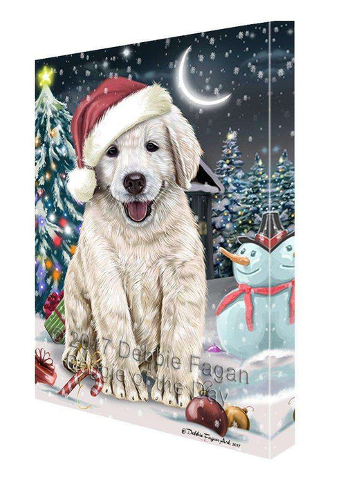 Have a Holly Jolly Christmas Golden Retriever Dog in Holiday Background Canvas Wall Art D057