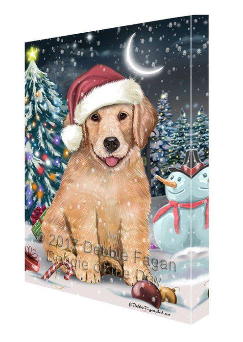 Have a Holly Jolly Christmas Golden Retriever Dog in Holiday Background Canvas Wall Art D058