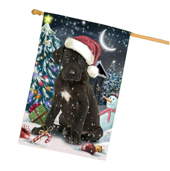 Have a Holly Jolly Christmas Great Dane Dog in Holiday Background House Flag