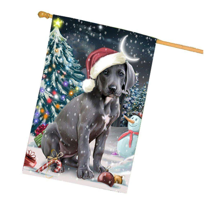 Have a Holly Jolly Christmas Great Dane Dog in Holiday Background House Flag