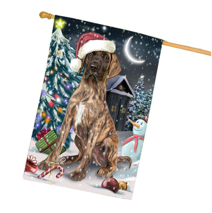 Have a Holly Jolly Christmas Great Dane Dog in Holiday Background House Flag