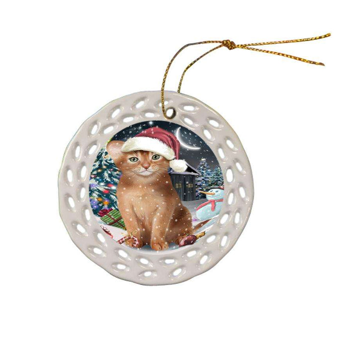 Have a Holly Jolly Christmas Happy Holidays Abyssinian Cat Ceramic Doily Ornament DPOR54233