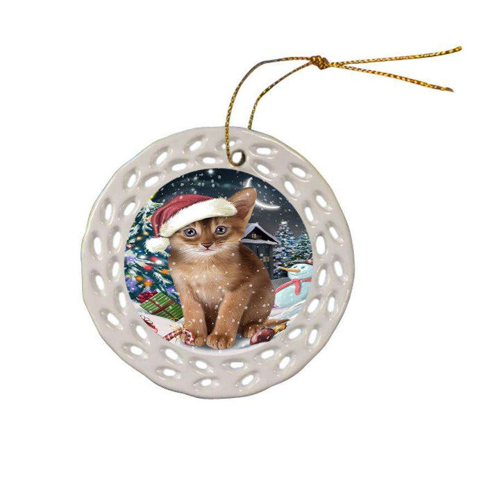 Have a Holly Jolly Christmas Happy Holidays Abyssinian Cat Ceramic Doily Ornament DPOR54235
