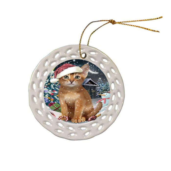 Have a Holly Jolly Christmas Happy Holidays Abyssinian Cat Ceramic Doily Ornament DPOR54236