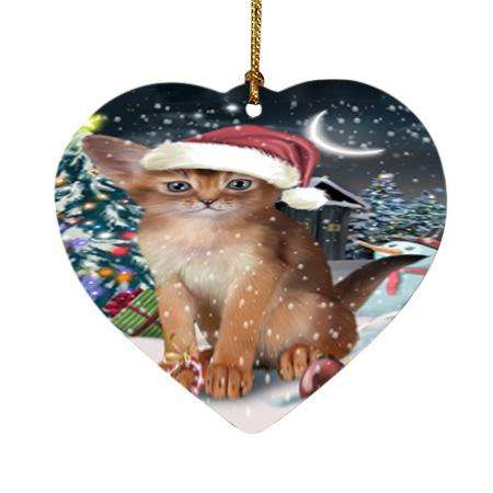 Have a Holly Jolly Christmas Happy Holidays Abyssinian Cat Heart Christmas Ornament HPOR54234