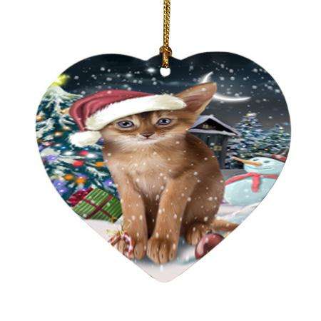 Have a Holly Jolly Christmas Happy Holidays Abyssinian Cat Heart Christmas Ornament HPOR54235
