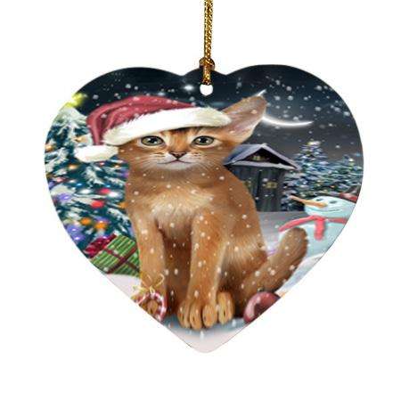 Have a Holly Jolly Christmas Happy Holidays Abyssinian Cat Heart Christmas Ornament HPOR54236