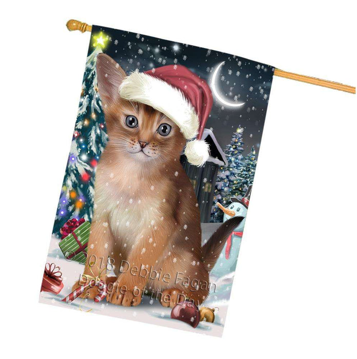 Have a Holly Jolly Christmas Happy Holidays Abyssinian Cat House Flag FLG54432