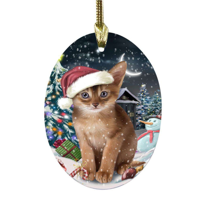Have a Holly Jolly Christmas Happy Holidays Abyssinian Cat Oval Glass Christmas Ornament OGOR48002