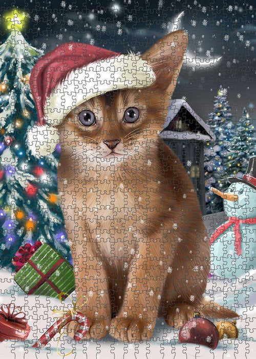 Have a Holly Jolly Christmas Happy Holidays Abyssinian Cat Puzzle with Photo Tin PUZL84096