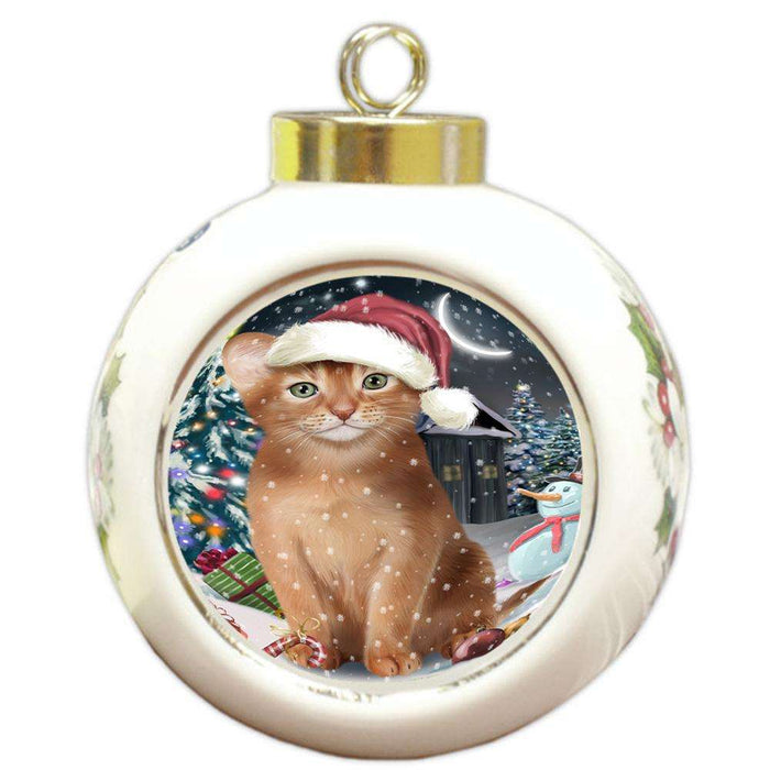Have a Holly Jolly Christmas Happy Holidays Abyssinian Cat Round Ball Christmas Ornament RBPOR54233