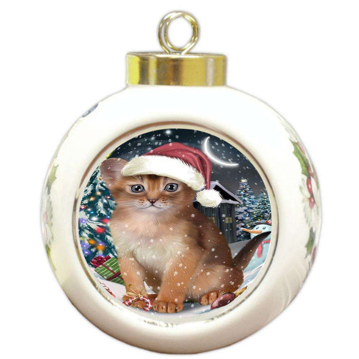 Have a Holly Jolly Christmas Happy Holidays Abyssinian Cat Round Ball Christmas Ornament RBPOR54234