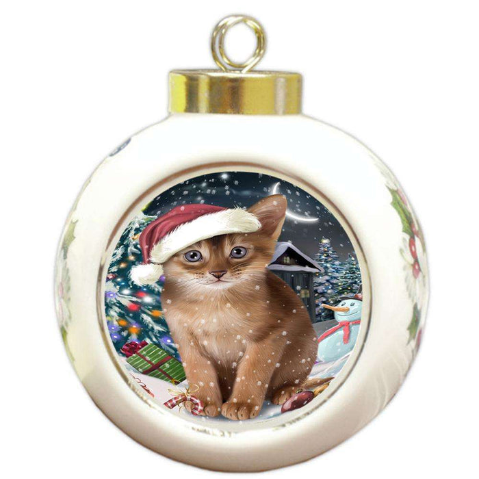 Have a Holly Jolly Christmas Happy Holidays Abyssinian Cat Round Ball Christmas Ornament RBPOR54235