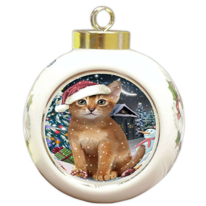 Have a Holly Jolly Christmas Happy Holidays Abyssinian Cat Round Ball Christmas Ornament RBPOR54236