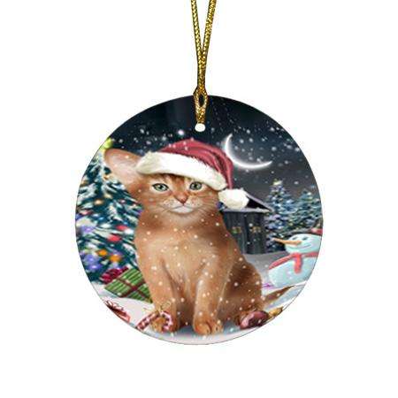 Have a Holly Jolly Christmas Happy Holidays Abyssinian Cat Round Flat Christmas Ornament RFPOR54224