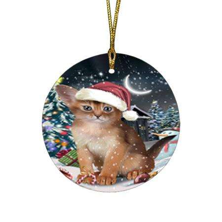 Have a Holly Jolly Christmas Happy Holidays Abyssinian Cat Round Flat Christmas Ornament RFPOR54225