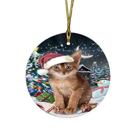 Have a Holly Jolly Christmas Happy Holidays Abyssinian Cat Round Flat Christmas Ornament RFPOR54226