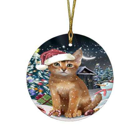 Have a Holly Jolly Christmas Happy Holidays Abyssinian Cat Round Flat Christmas Ornament RFPOR54227