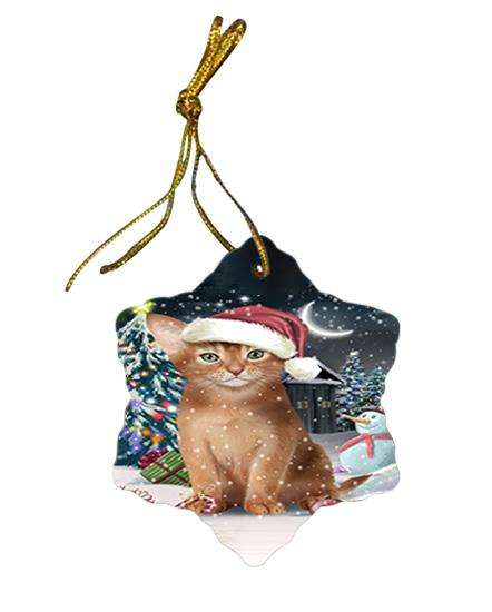 Have a Holly Jolly Christmas Happy Holidays Abyssinian Cat Star Porcelain Ornament SPOR54224