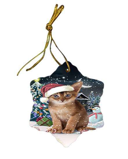 Have a Holly Jolly Christmas Happy Holidays Abyssinian Cat Star Porcelain Ornament SPOR54226