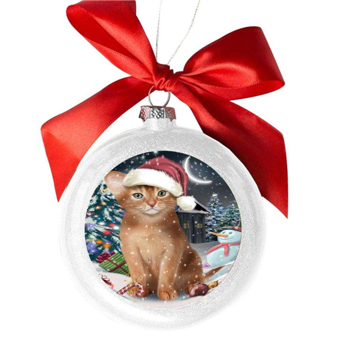 Have a Holly Jolly Christmas Happy Holidays Abyssinian Cat White Round Ball Christmas Ornament WBSOR48000