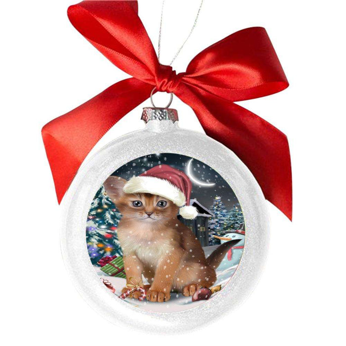 Have a Holly Jolly Christmas Happy Holidays Abyssinian Cat White Round Ball Christmas Ornament WBSOR48001