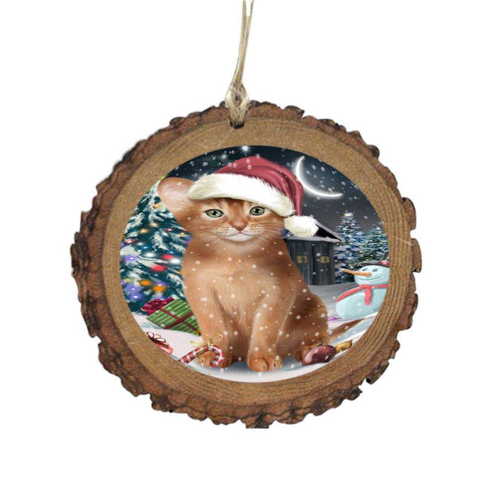 Have a Holly Jolly Christmas Happy Holidays Abyssinian Cat Wooden Christmas Ornament WOR48000