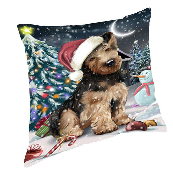 Have a Holly Jolly Christmas Happy Holidays Airedale Dog Throw Pillow PIL032
