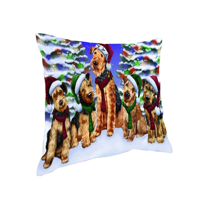 Have a Holly Jolly Christmas Happy Holidays Airedale Dog Throw Pillow PIL1608