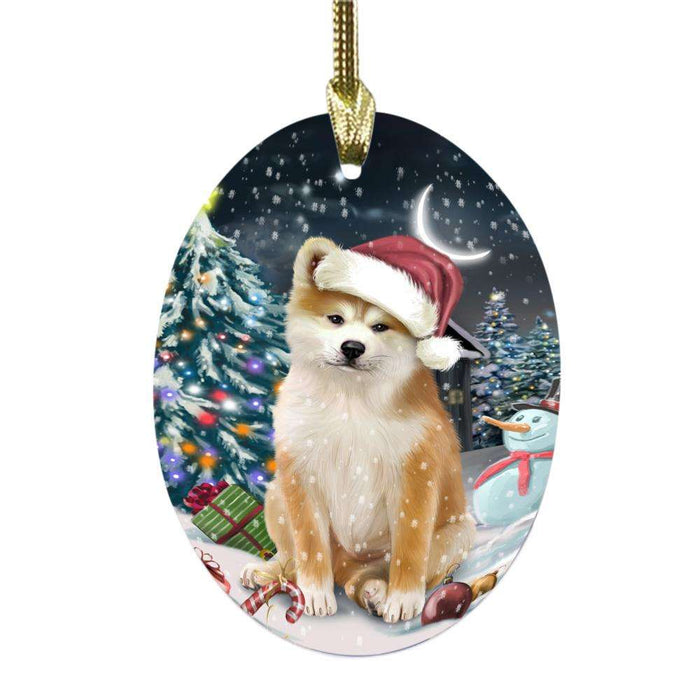Have a Holly Jolly Christmas Happy Holidays Akita Dog Oval Glass Christmas Ornament OGOR48006