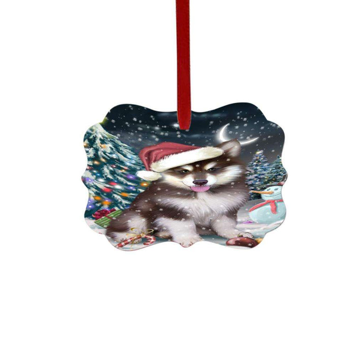 Have a Holly Jolly Christmas Happy Holidays Alaskan Malamute Dog Double-Sided Photo Benelux Christmas Ornament LOR48056