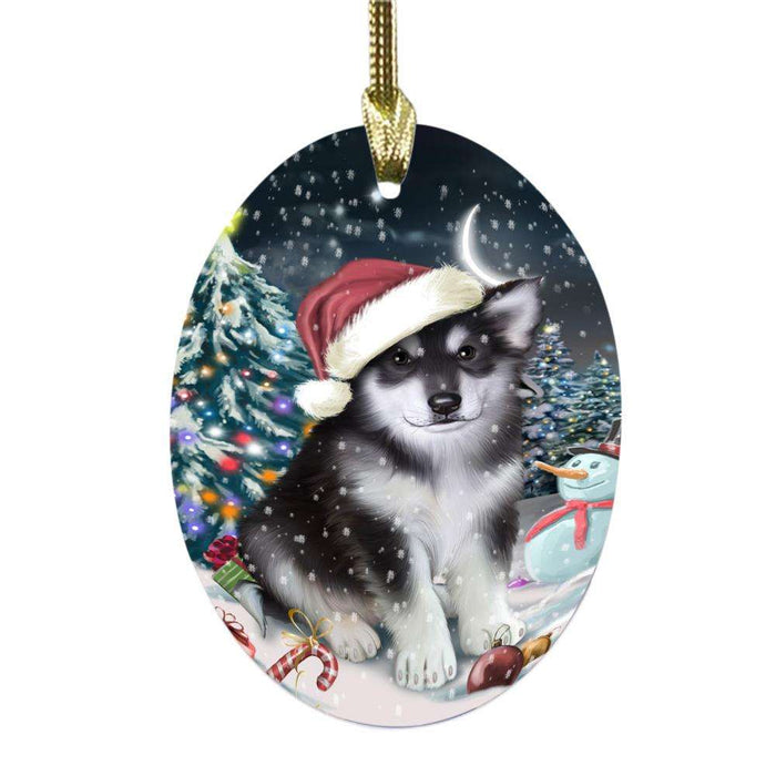 Have a Holly Jolly Christmas Happy Holidays Alaskan Malamute Dog Oval Glass Christmas Ornament OGOR48058
