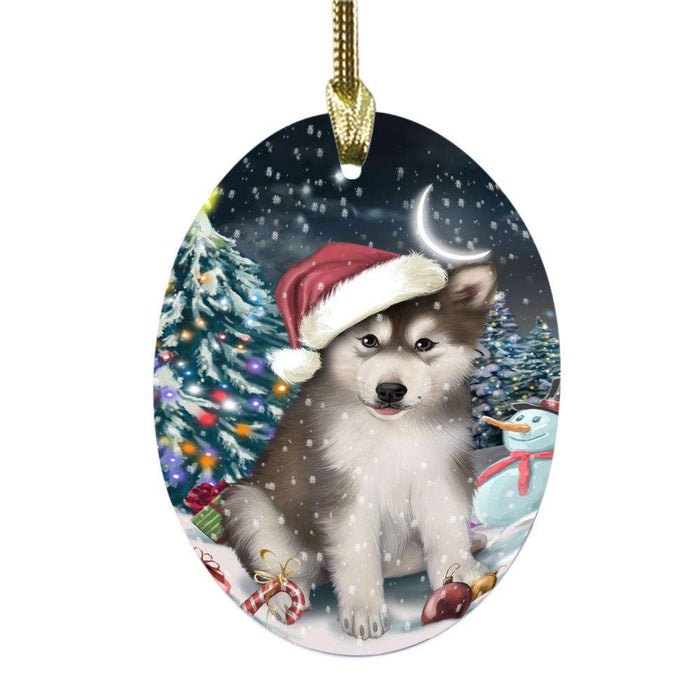 Have a Holly Jolly Christmas Happy Holidays Alaskan Malamute Dog Oval Glass Christmas Ornament OGOR48059