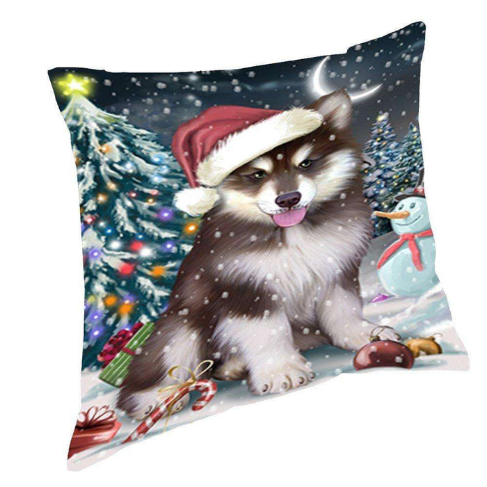 Have a Holly Jolly Christmas Happy Holidays Alaskan Malamute Dog Throw Pillow PIL048