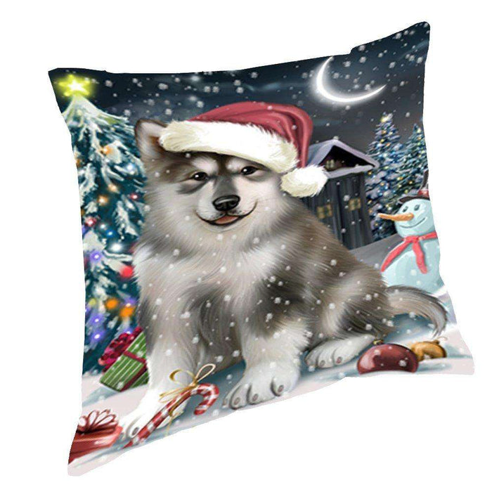 Have a Holly Jolly Christmas Happy Holidays Alaskan Malamute Dog Throw Pillow PIL052