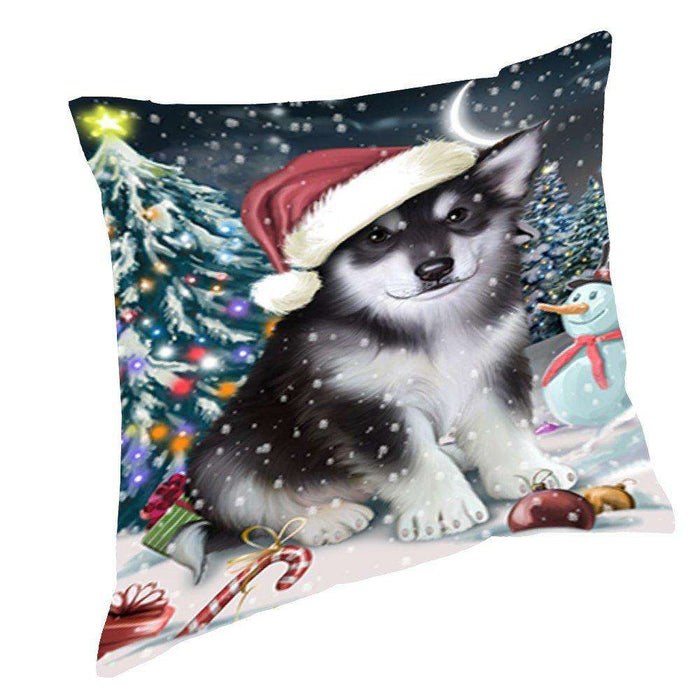 Have a Holly Jolly Christmas Happy Holidays Alaskan Malamute Dog Throw Pillow PIL056