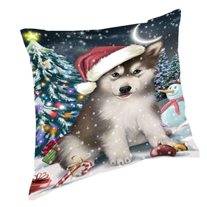Have a Holly Jolly Christmas Happy Holidays Alaskan Malamute Dog Throw Pillow PIL060