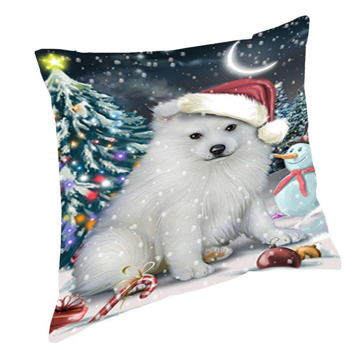 Have a Holly Jolly Christmas Happy Holidays American Eskimo Dog Throw Pillow PIL076