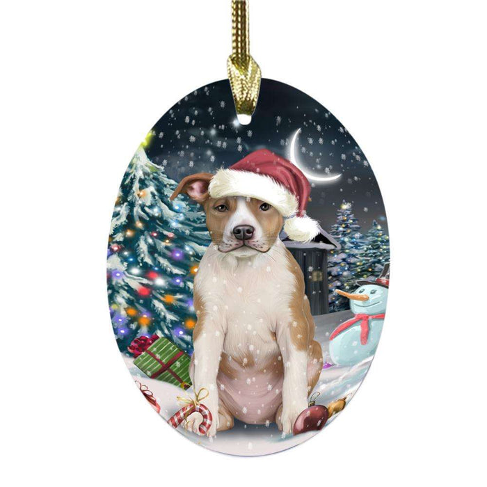 Have a Holly Jolly Christmas Happy Holidays American Staffordshire Dog Oval Glass Christmas Ornament OGOR48011