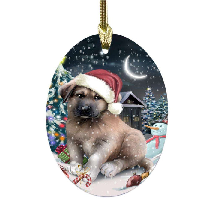 Have a Holly Jolly Christmas Happy Holidays Anatolian Shepherd Dog Oval Glass Christmas Ornament OGOR48064