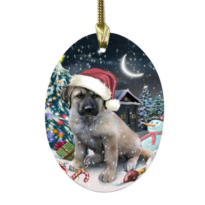 Have a Holly Jolly Christmas Happy Holidays Anatolian Shepherd Dog Oval Glass Christmas Ornament OGOR48065