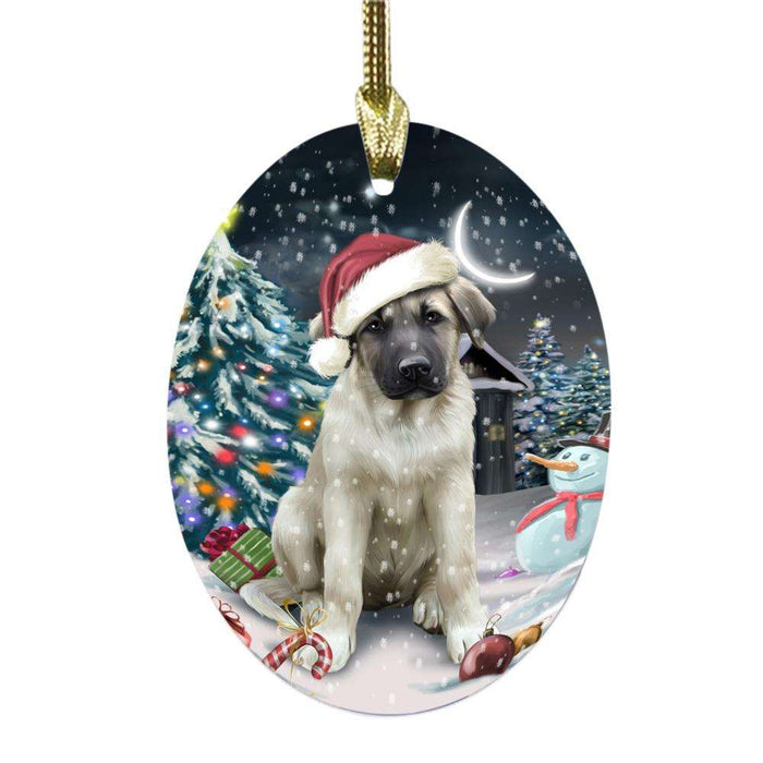 Have a Holly Jolly Christmas Happy Holidays Anatolian Shepherd Dog Oval Glass Christmas Ornament OGOR48066