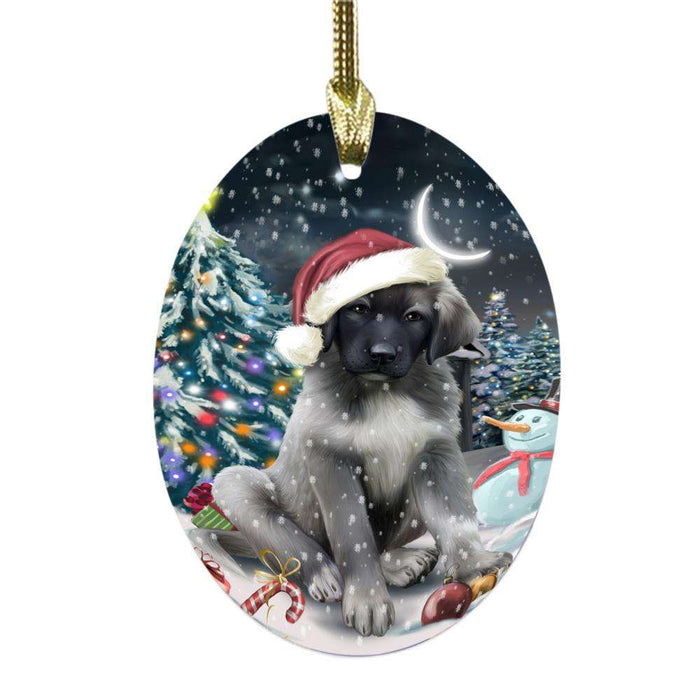 Have a Holly Jolly Christmas Happy Holidays Anatolian Shepherd Dog Oval Glass Christmas Ornament OGOR48067