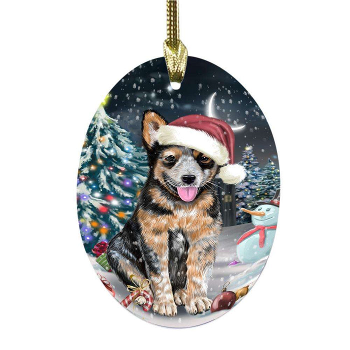 Have a Holly Jolly Christmas Happy Holidays Australian Cattle Dog Oval Glass Christmas Ornament OGOR48012