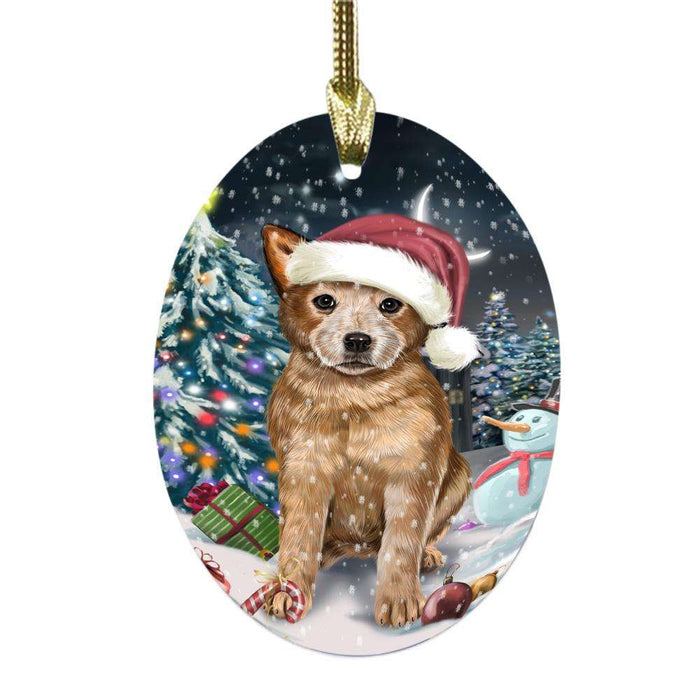 Have a Holly Jolly Christmas Happy Holidays Australian Cattle Dog Oval Glass Christmas Ornament OGOR48013