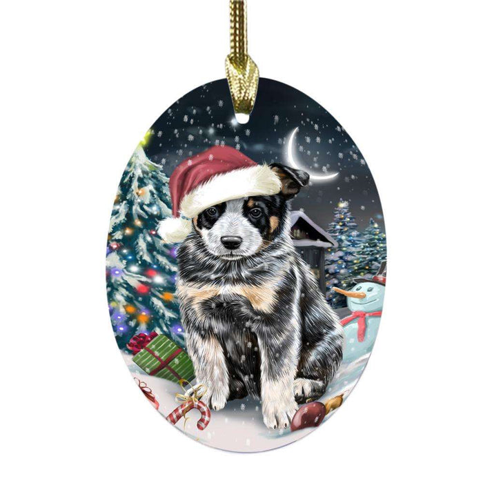 Have a Holly Jolly Christmas Happy Holidays Australian Cattle Dog Oval Glass Christmas Ornament OGOR48014
