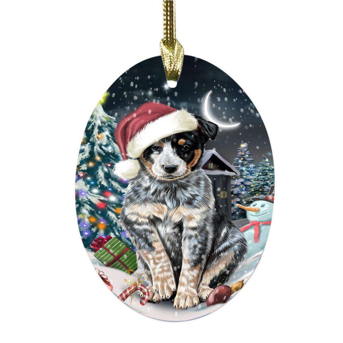 Have a Holly Jolly Christmas Happy Holidays Australian Cattle Dog Oval Glass Christmas Ornament OGOR48015