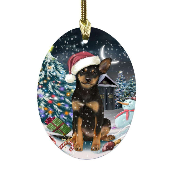 Have a Holly Jolly Christmas Happy Holidays Australian Kelpie Dog Oval Glass Christmas Ornament OGOR48068